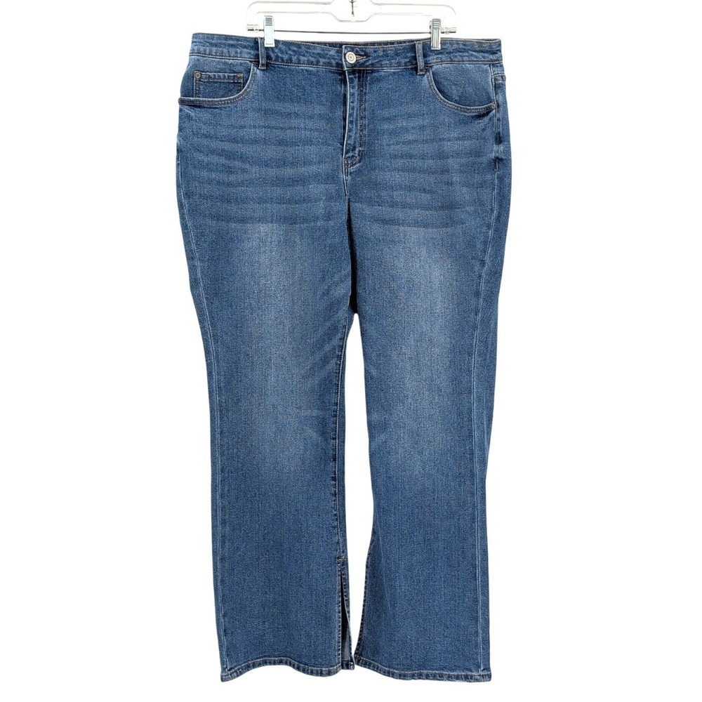 Eloquii Denim Jeans Size 20 Bootcut Raw Hem Slit Plus Size Stretch Medium Wash